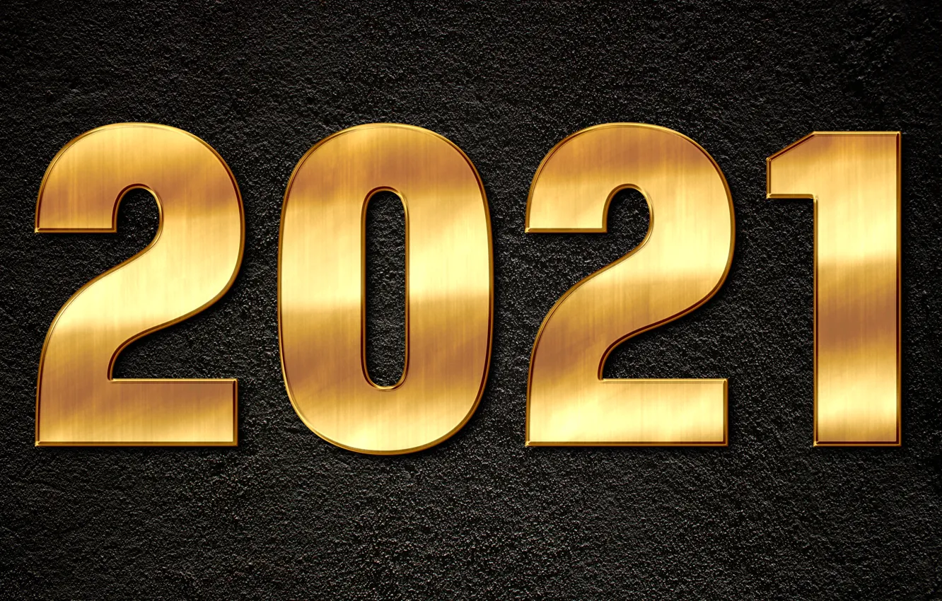 Photo wallpaper new year, figures, gold, black background, date, 2021
