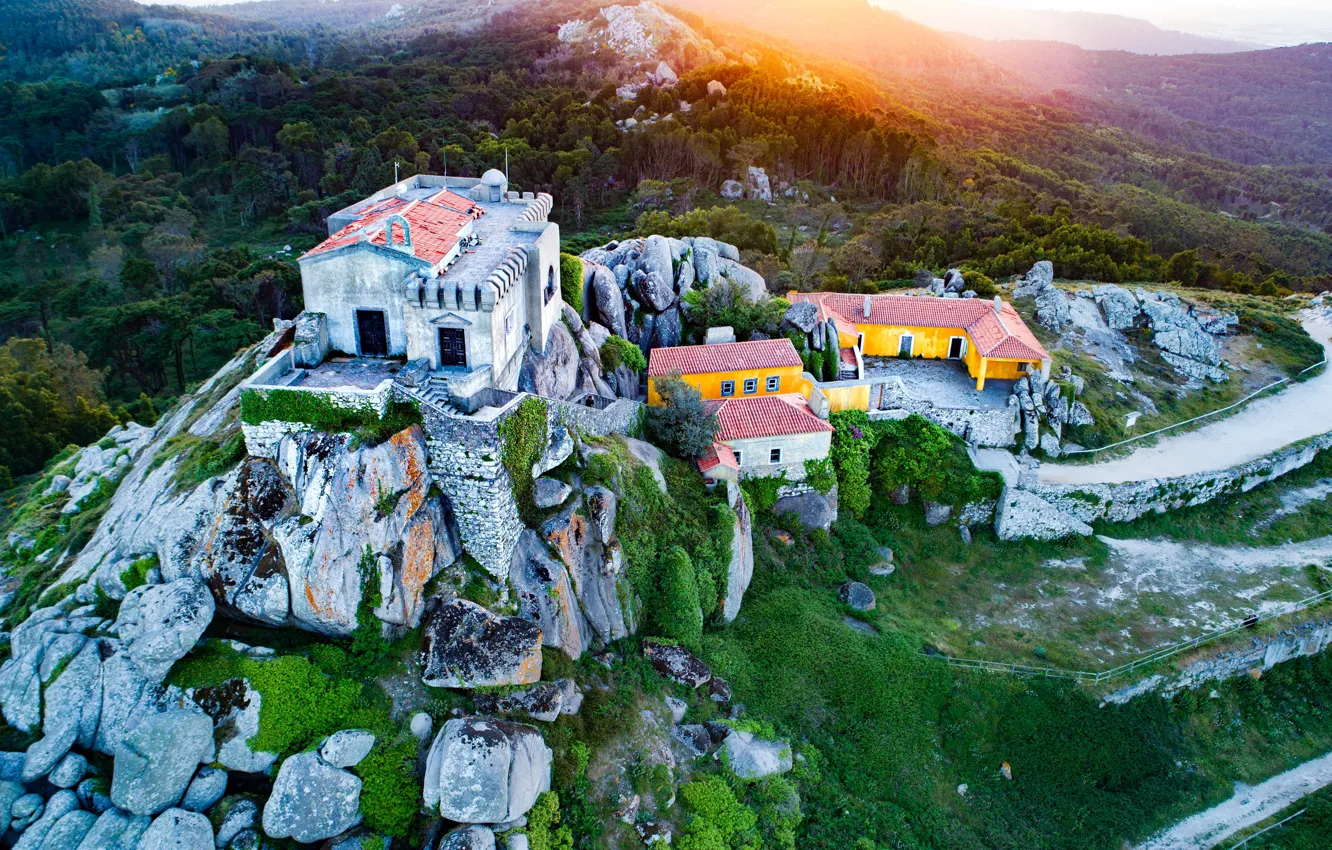 Photo wallpaper landscape, mountains, nature, the city, ruins, Portugal, Sintra