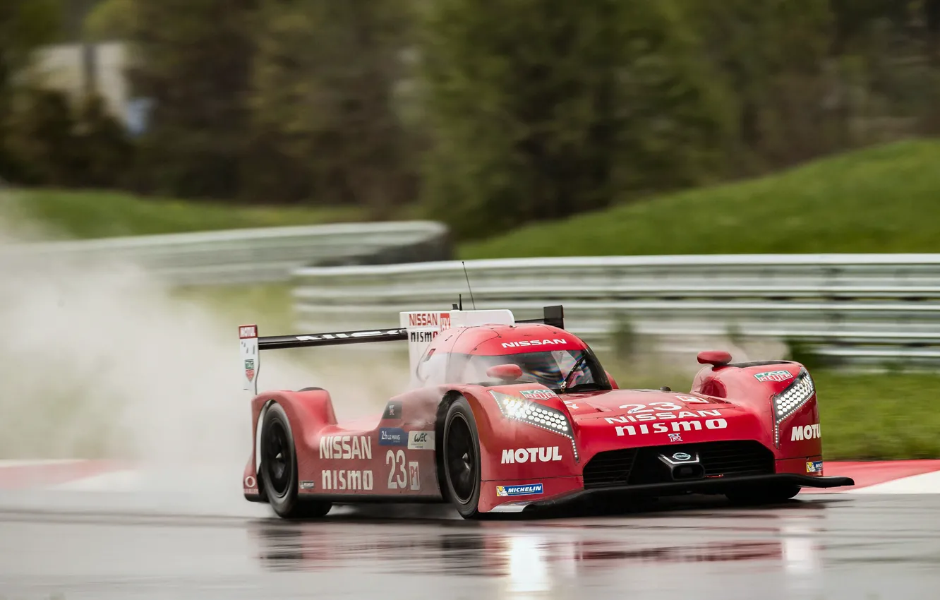 Photo wallpaper lights, spa, WEC, damp, 2015, Nissan GT-R LM Nismo