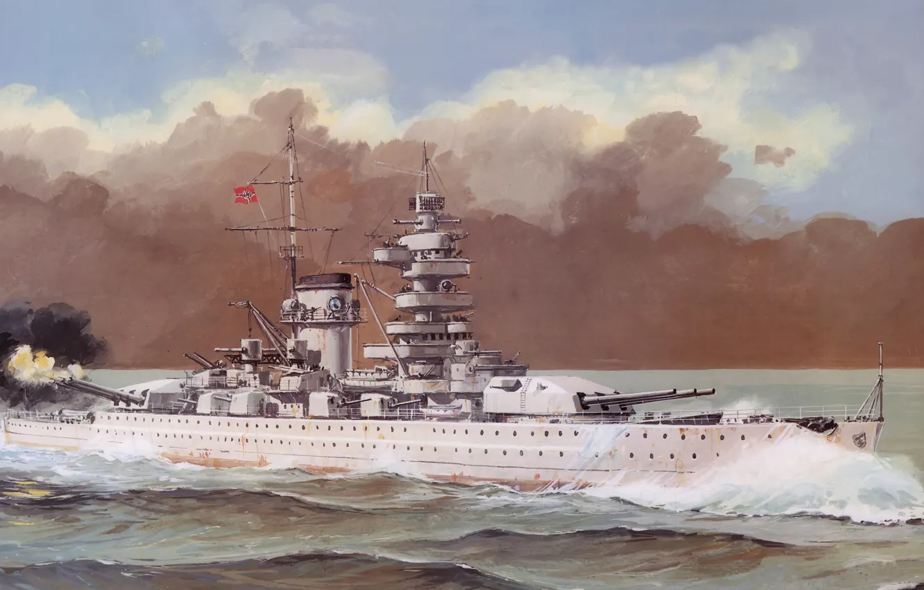 Photo wallpaper ship, art, Navy, military, battleship, German, WW2, Admiral Scheer