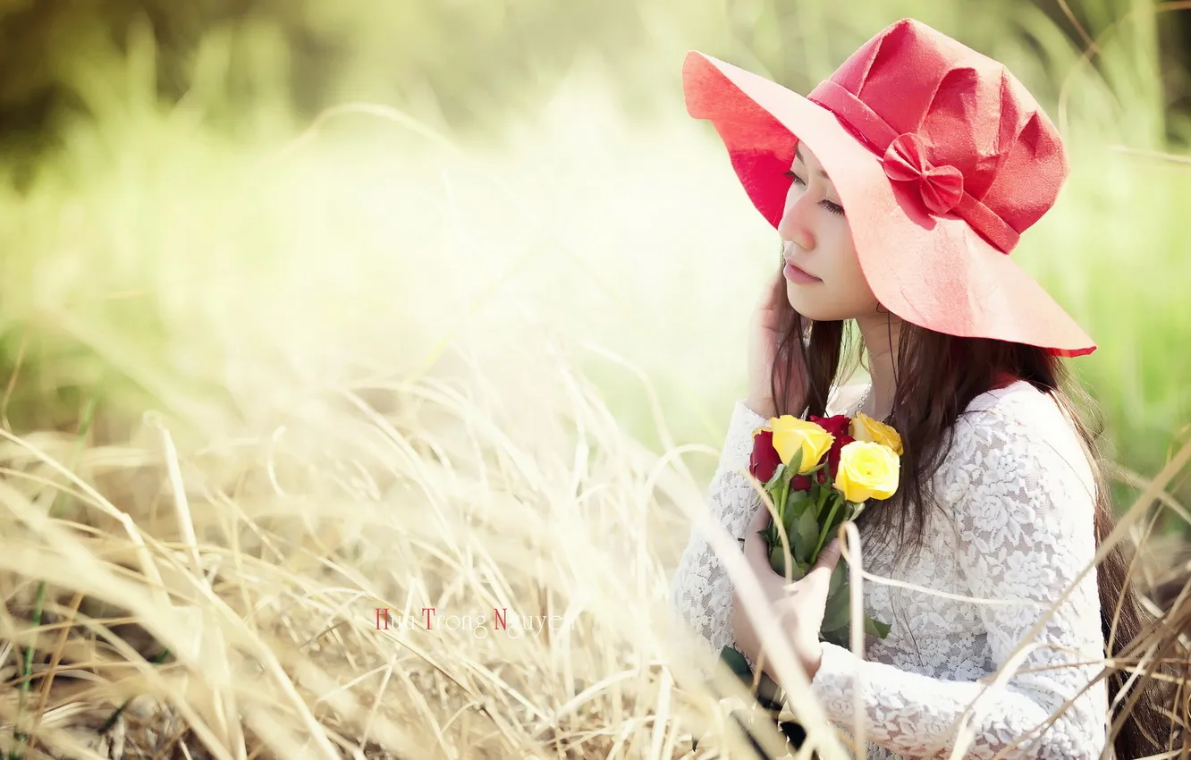 Photo wallpaper girl, hat, Asian
