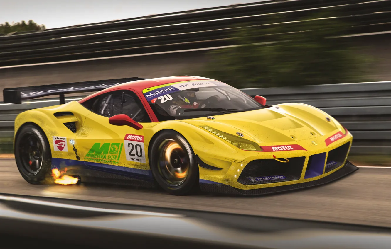 Photo wallpaper Ferrari, Car, Race, GTB, Speed, GT3, Yellow, Track