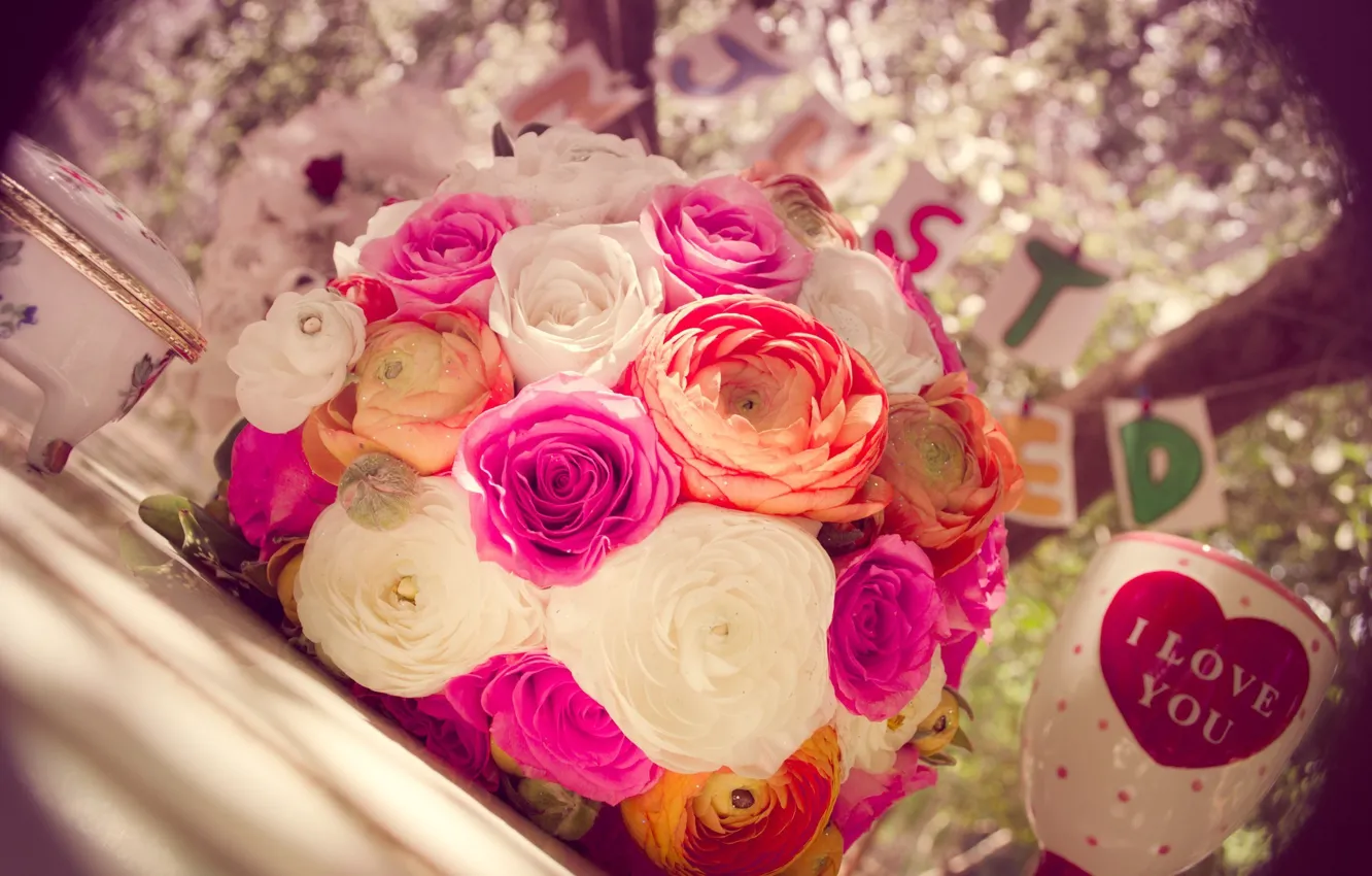 Photo wallpaper purple, love, flowers, pink, love, pink, wedding, flowers