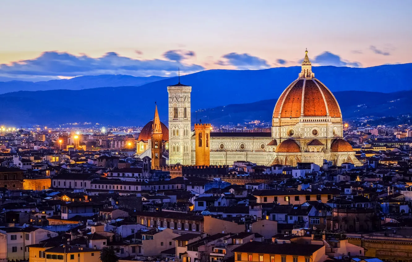 Photo wallpaper roof, the sky, clouds, the city, lights, blue, building, home