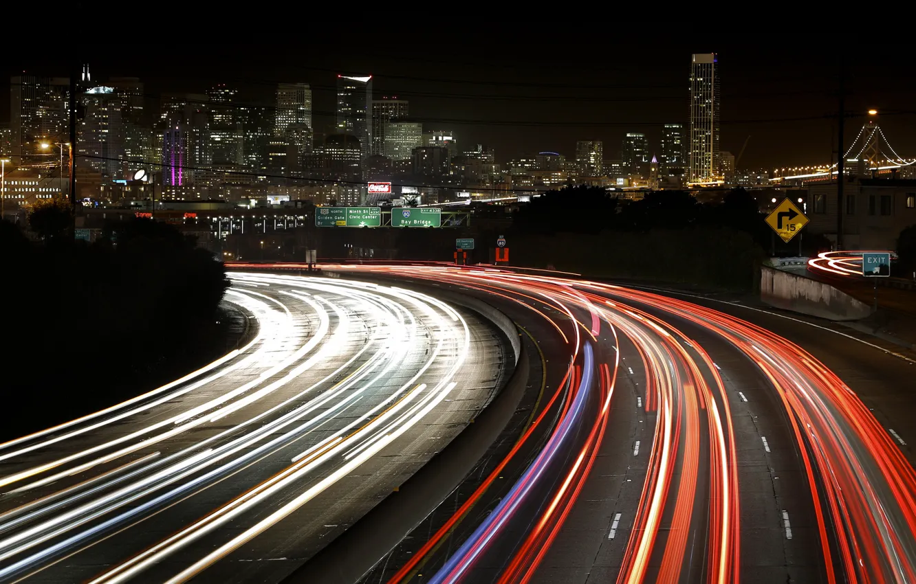 Photo wallpaper night, the city, lights, street