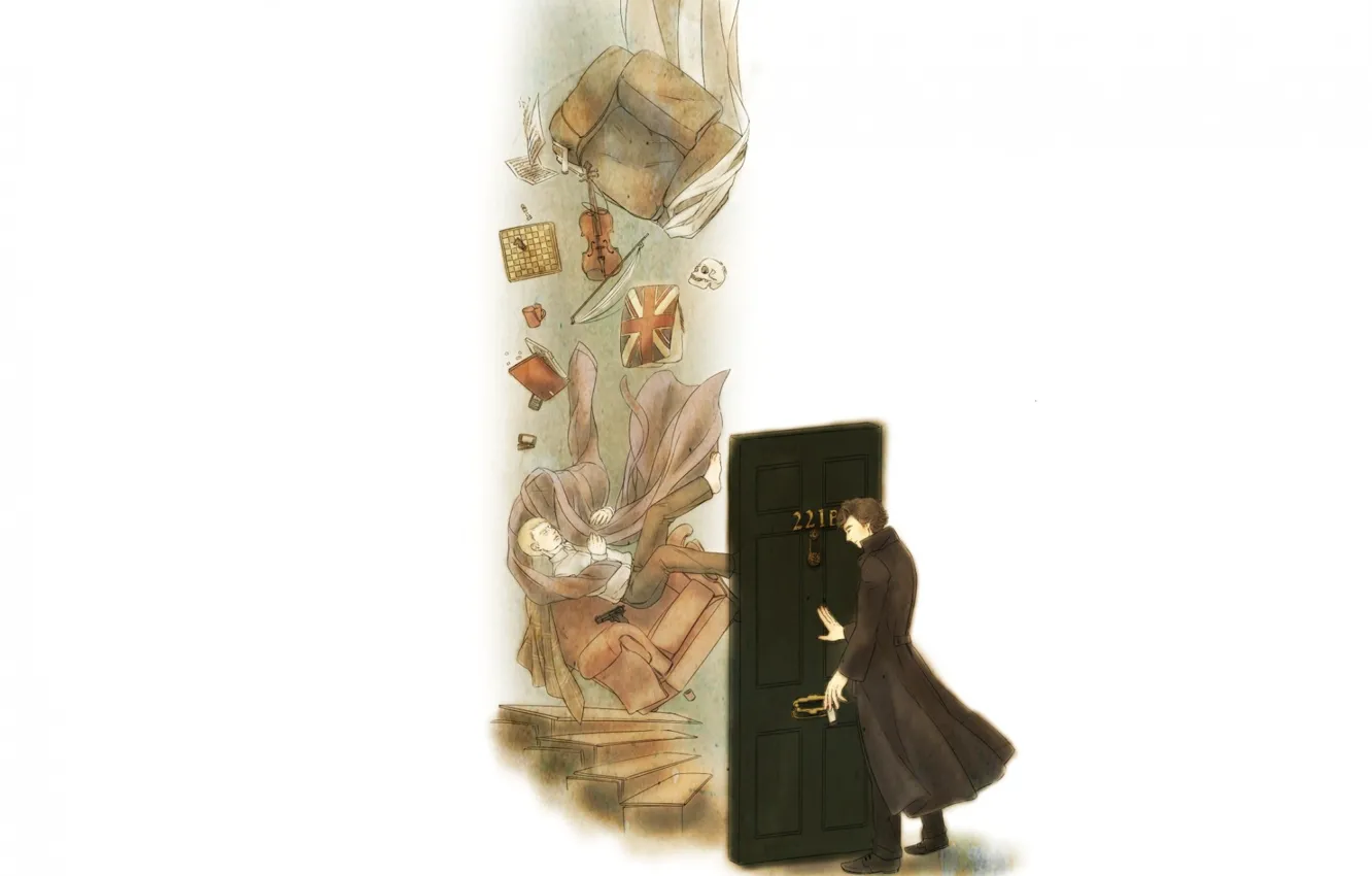 Photo wallpaper chair, the door, art, the series, Sherlock Holmes, John Watson, Sherlock BBC, Dr. John Watson