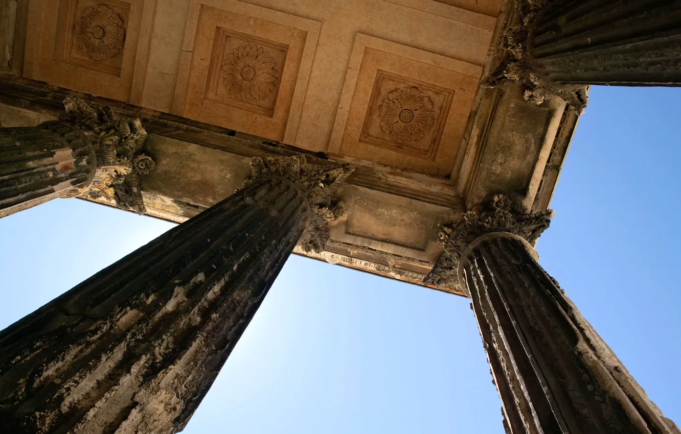 Photo wallpaper France, columns, architecture, they, Languedoc-Roussillon, Gar, Maison Carrée, Roman temple