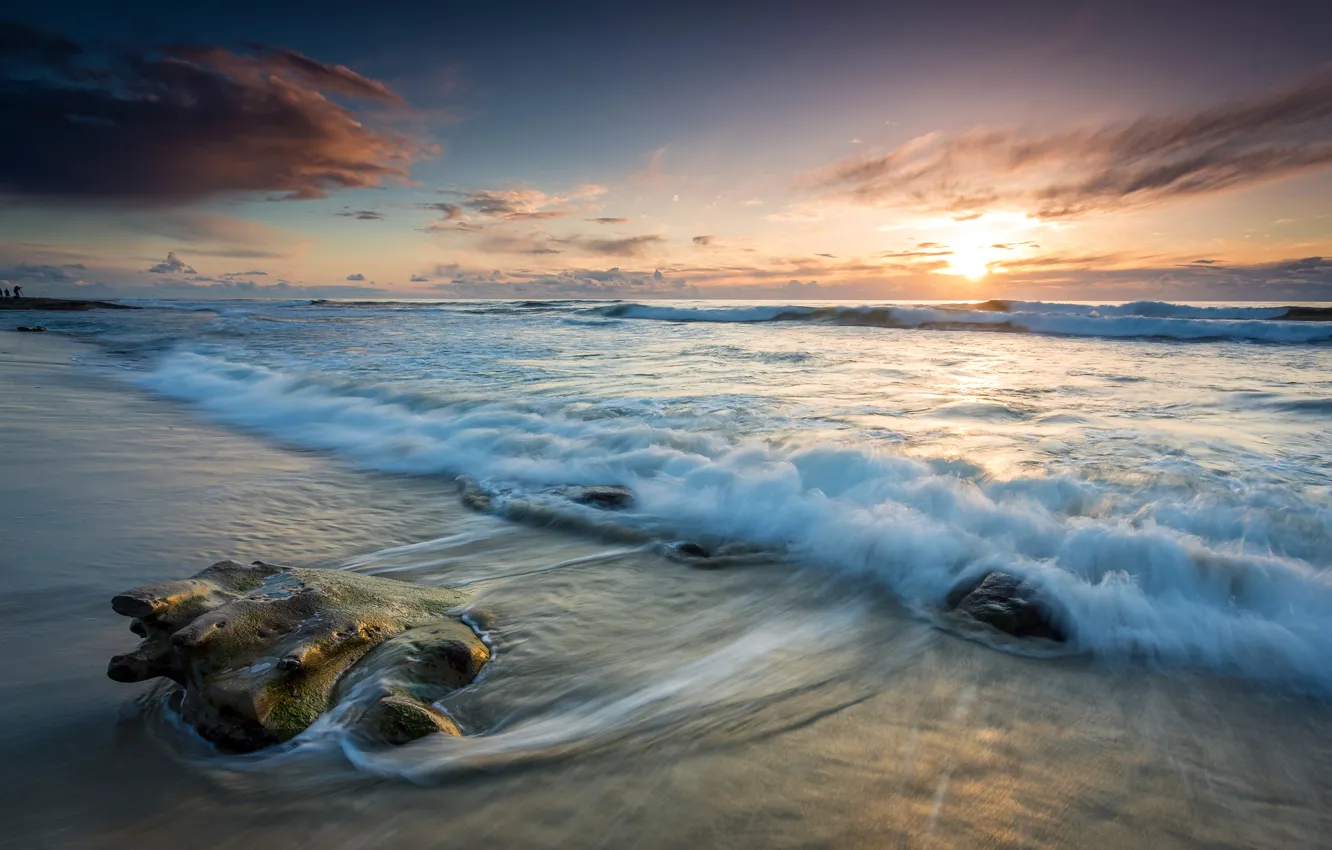Photo wallpaper sea, wave, the sky, landscape, shore, the evening, surf
