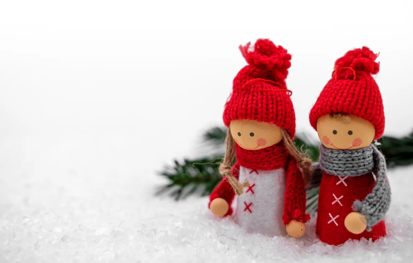 Photo wallpaper winter, snow, holiday, girls, Christmas, New year, figures, Christmas decorations