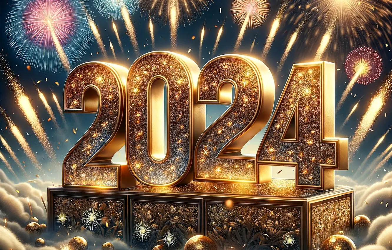 Photo wallpaper glowing, gold, PYROTECHNICS, Huge, pedestal, figures, lights, gold