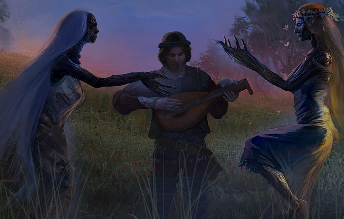 Photo wallpaper field, The Witcher, buttercups, Alina, Celine, The Witcher Adventure Game, poludnica, polunochniy