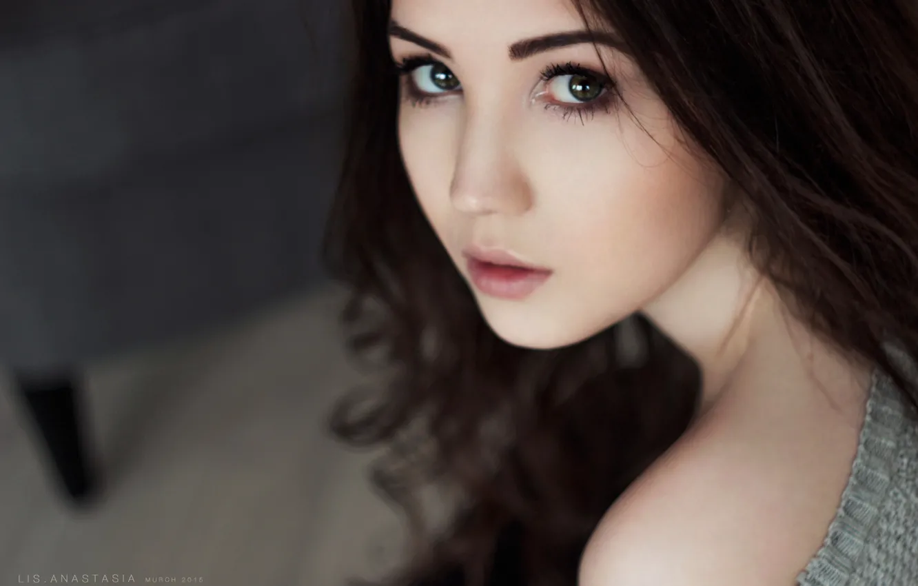 Photo wallpaper eyes, look, hair, brunette