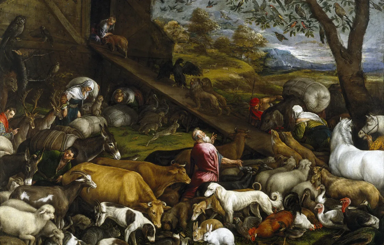 Photo wallpaper picture, genre, mythology, Jacopo Bassano, Entrance of animals into Noah's ark