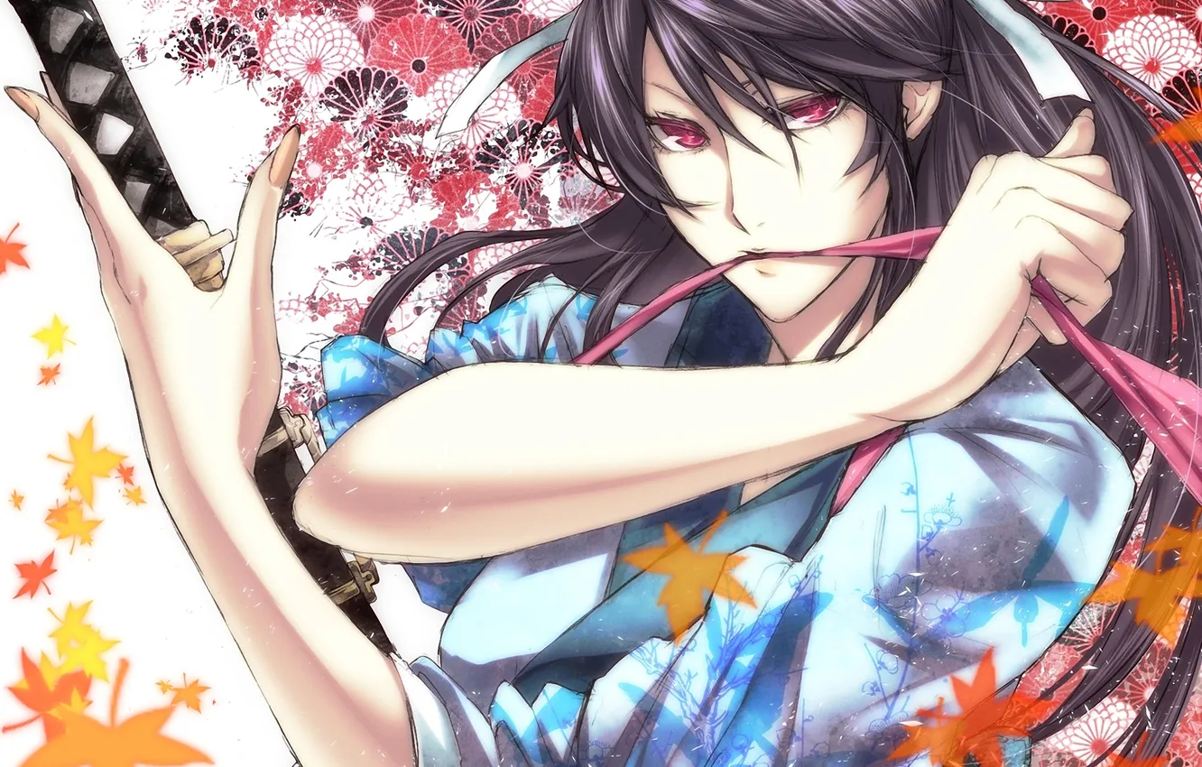 Photo wallpaper girl, pattern, sword, katana, art, tape, kimono, to aru majutsu no index