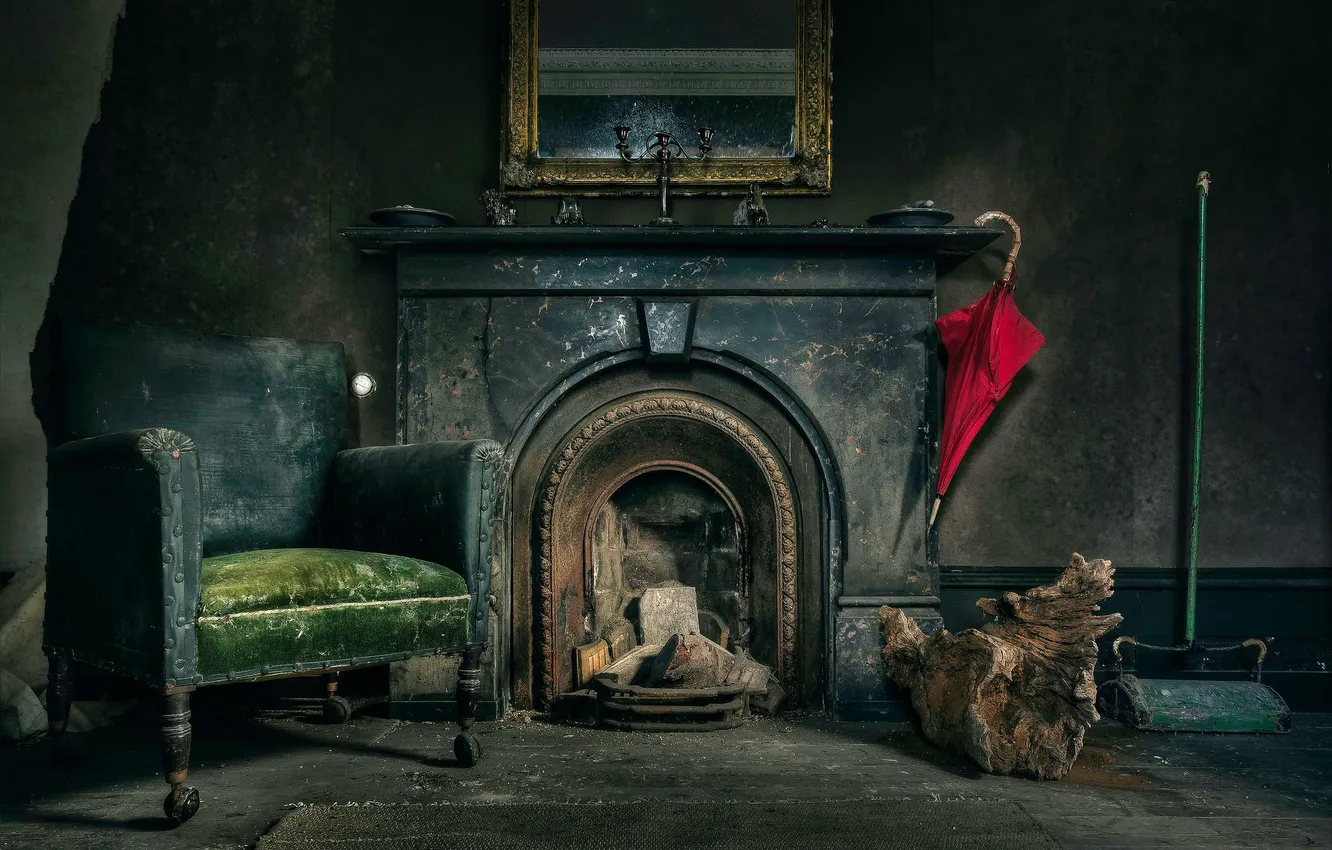 Photo wallpaper chair, umbrella, fireplace, Dominion