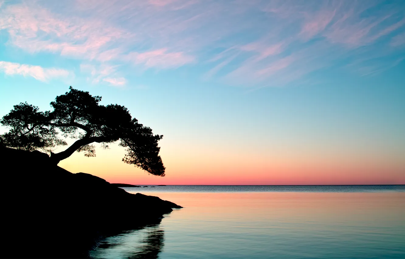 Photo wallpaper the sky, water, trees, landscape, sunset, nature, lake, reflection