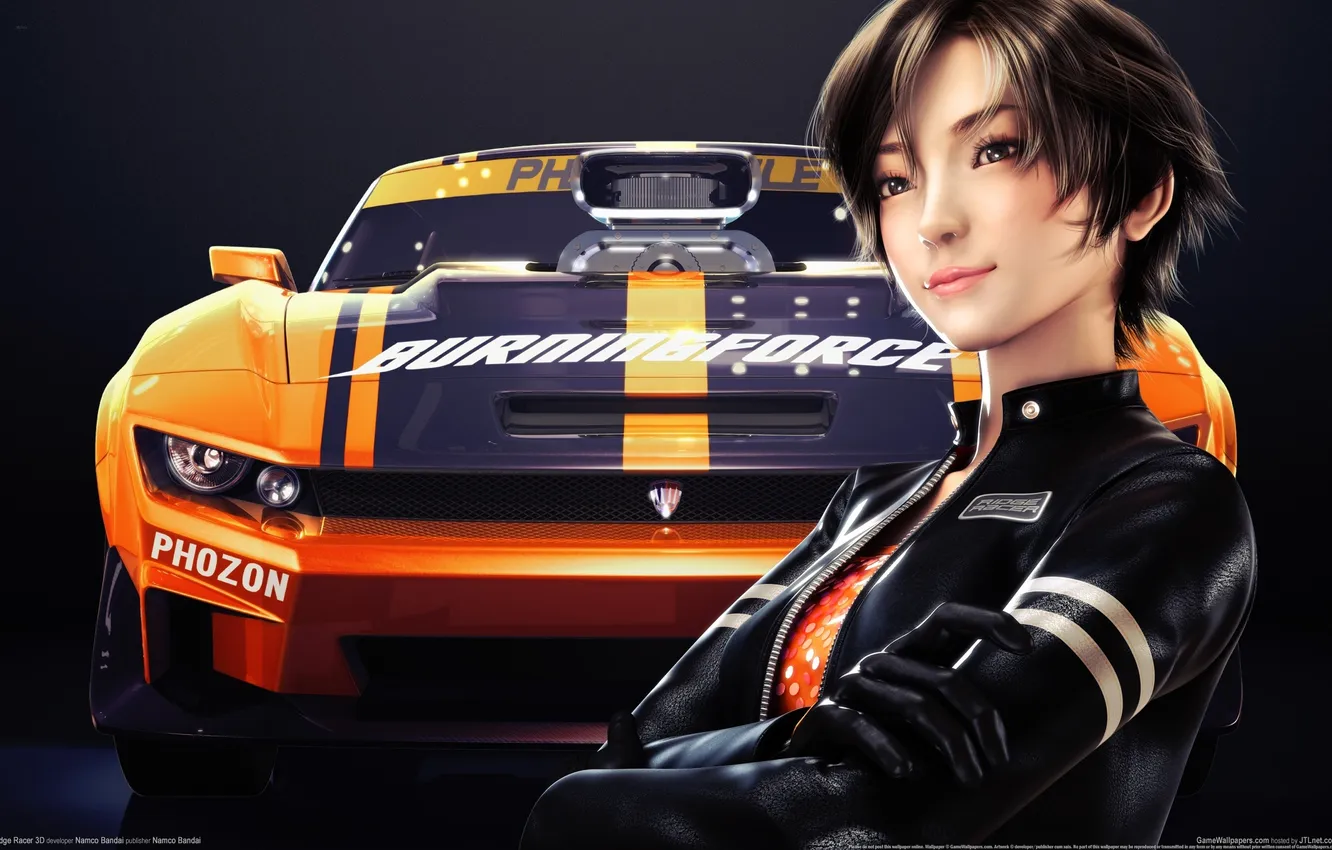 Photo wallpaper machine, girl, smile, Asian, Ridge Racer 3D