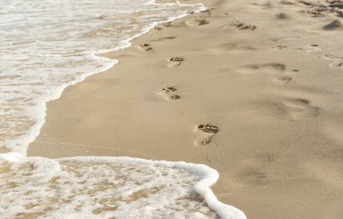 Photo wallpaper sand, wave, beach, traces, summer, beach, sea, sand