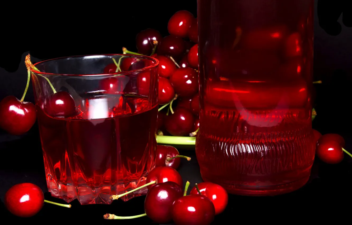 Photo wallpaper glass, cherry, compote