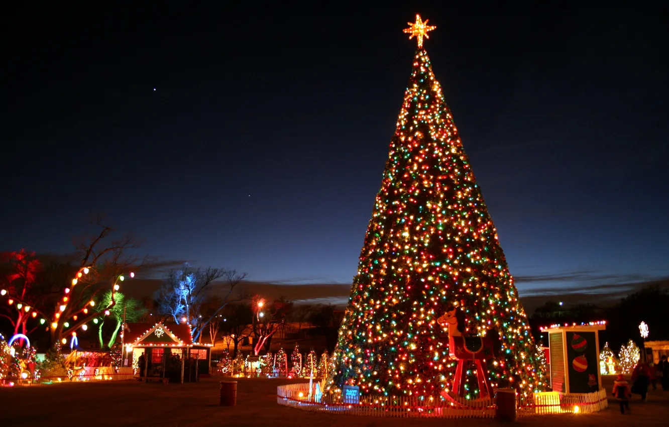 Photo wallpaper tree, new year, Christmas, Christmas town