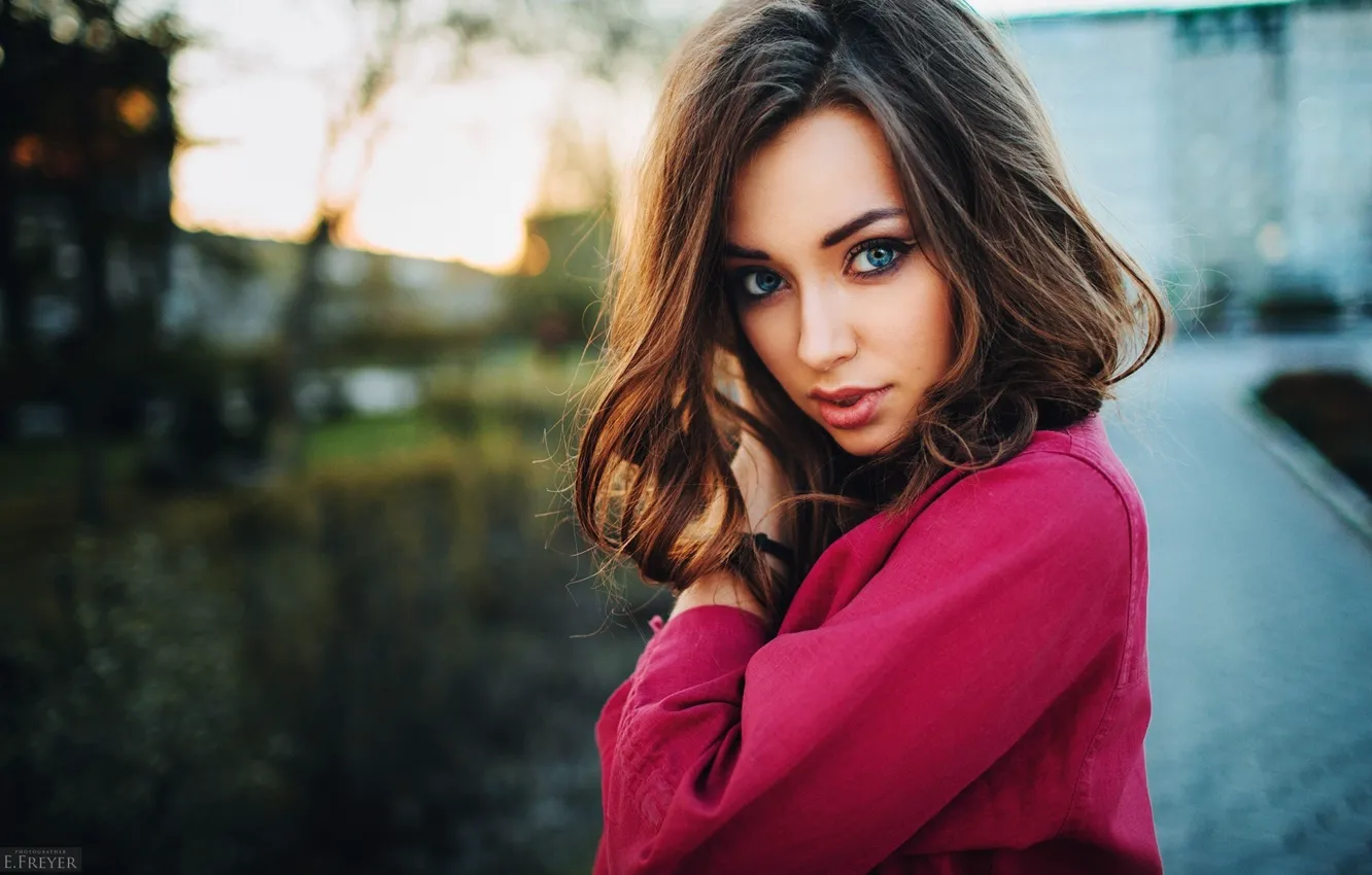 Photo wallpaper look, background, portrait, makeup, brunette, hairstyle, beauty, bokeh