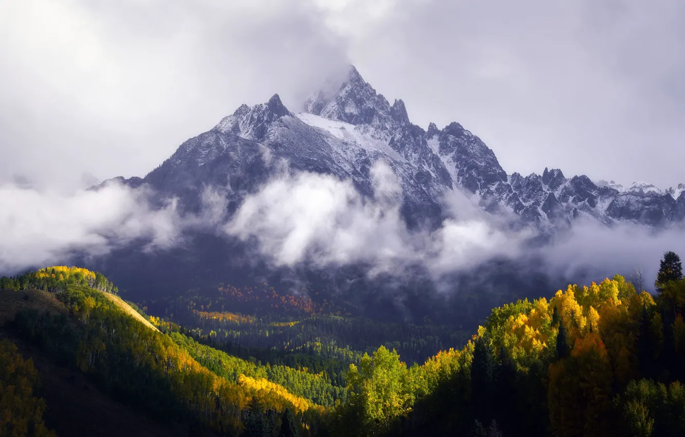 Photo wallpaper autumn, forest, mountains, mountain