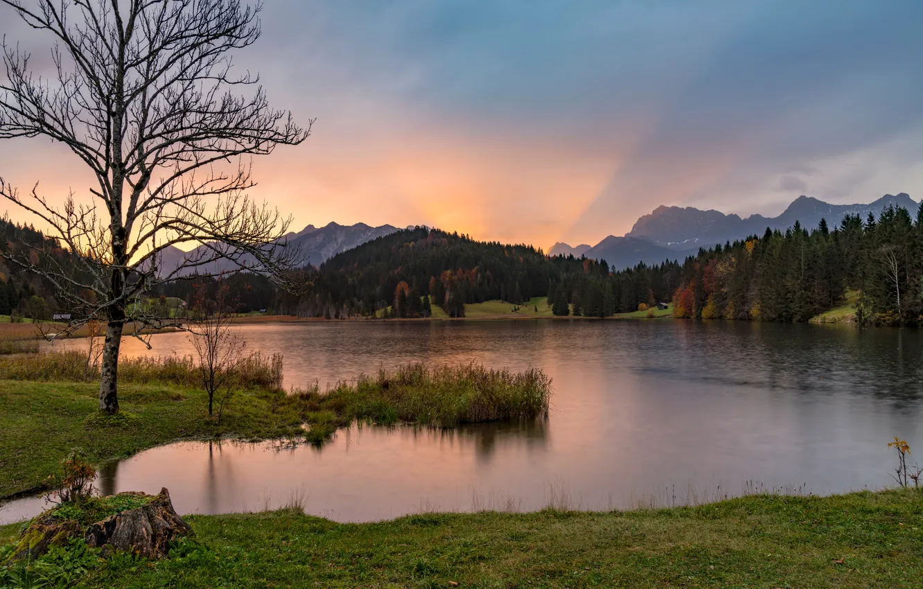 Photo wallpaper Nature, Mountains, Autumn, Lake, Germany, Geroldsee