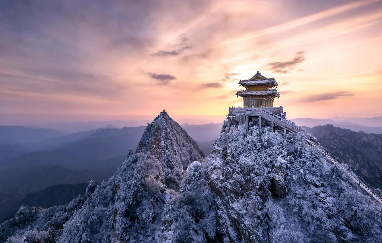 Photo wallpaper mountains, rocks, Asia, temple