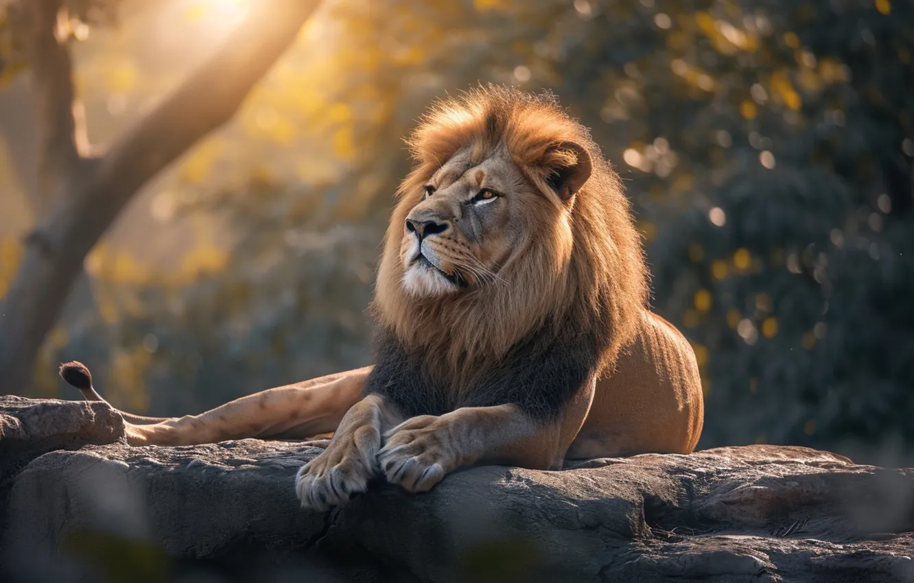 Photo wallpaper look, predator, Leo, big cat, digital art, AI art, The Art of Artificial Intelligence, neural …