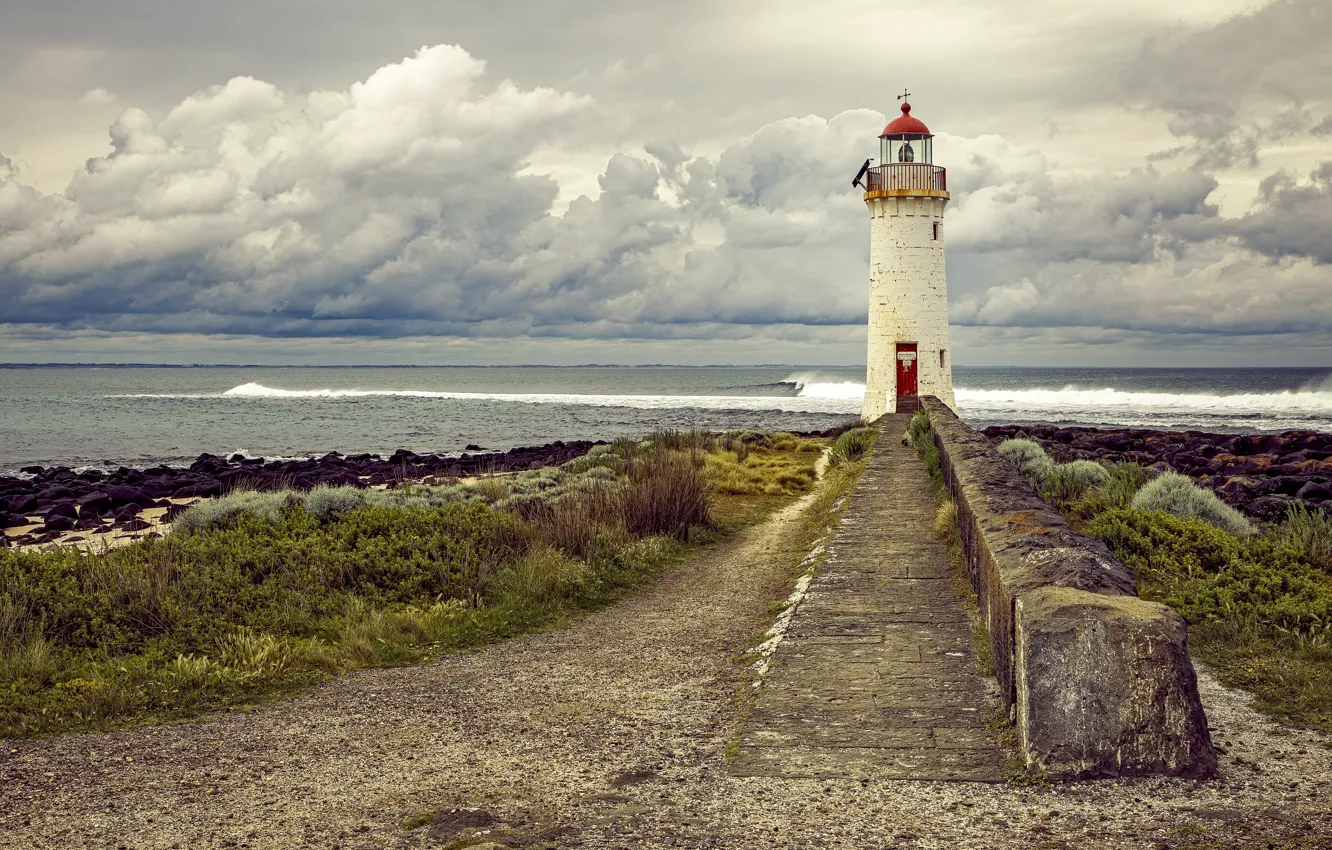 Photo wallpaper Beach, Australia, lighthouse, Griffiths Island, Port Fairy