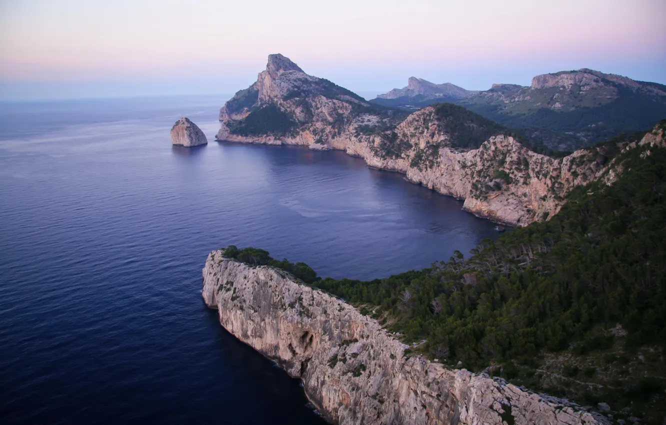 Photo wallpaper sea, trees, stones, rocks, shore, Spain