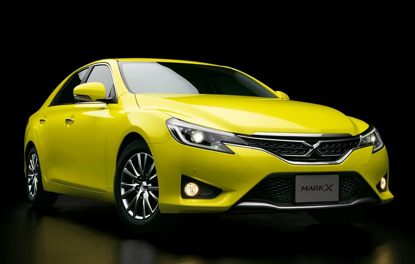 Photo wallpaper yellow, Toyota, car, black background, Mark X