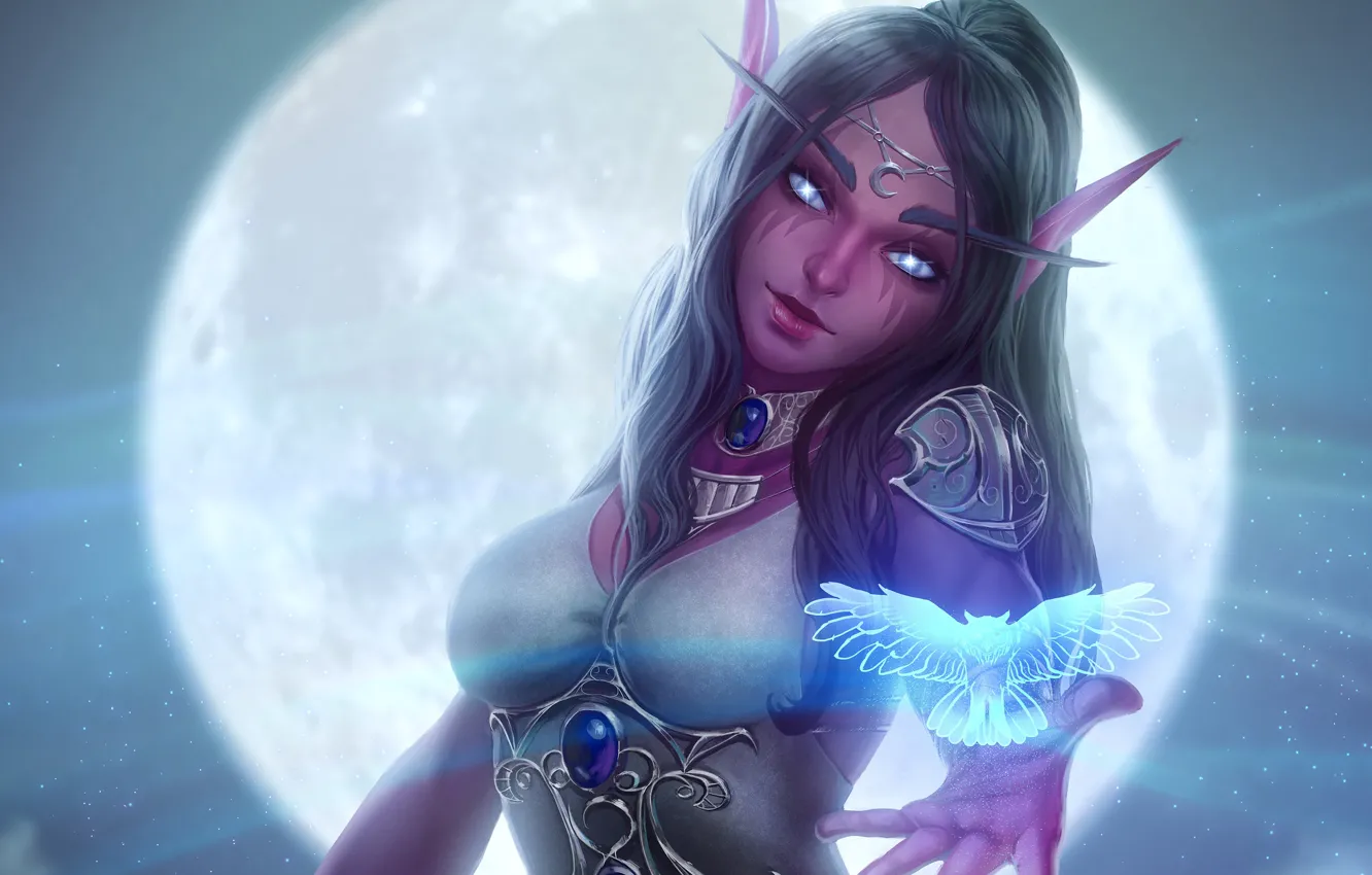 Photo wallpaper girl, World of Warcraft, Night Elf, warcraft, wow, art, Heroes of the Storm, Hearthstone