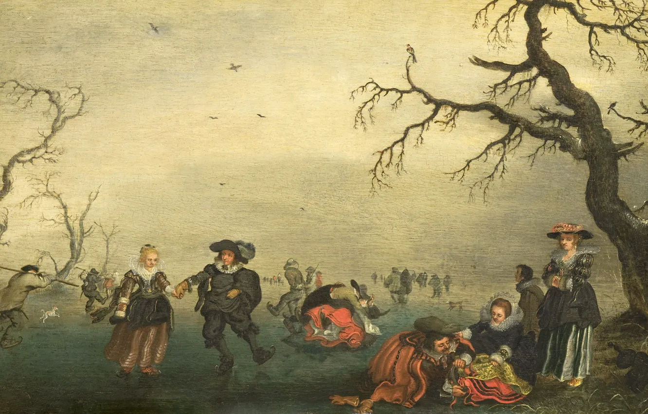 Photo wallpaper oil, picture, 1625, Adrian van de Venne, Adriaen van de Venne, Figure skaters