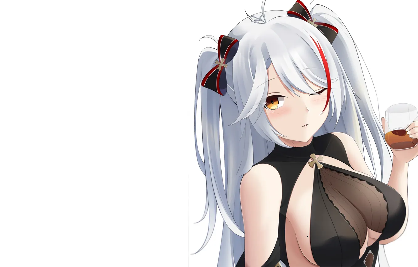 Photo wallpaper girl, sexy, cleavage, blouse, long hair, boobs, anime, beautiful