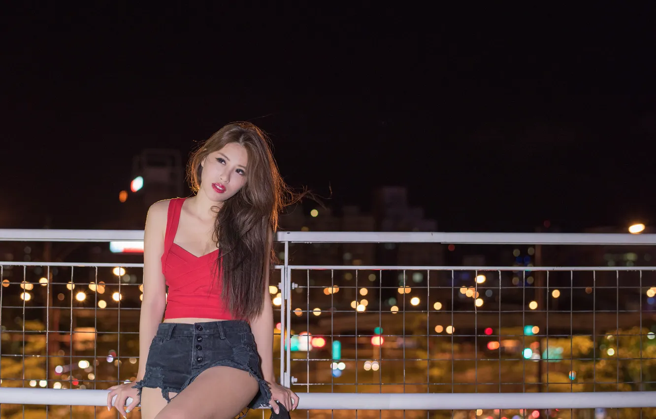 Photo wallpaper girl, face, hair, the evening, legs, Asian