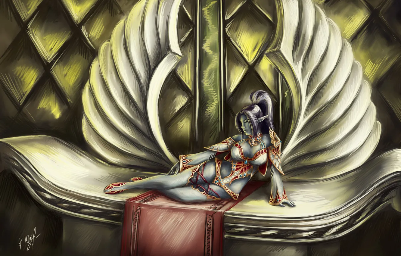 Photo wallpaper girl, face, pose, elf, wings, lies, profile, ears