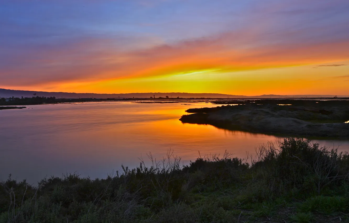 Photo wallpaper summer, sunset, lake, the evening