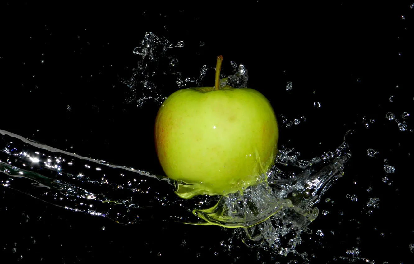 Photo wallpaper water, squirt, apples, apple, water, 1920x1080, spray