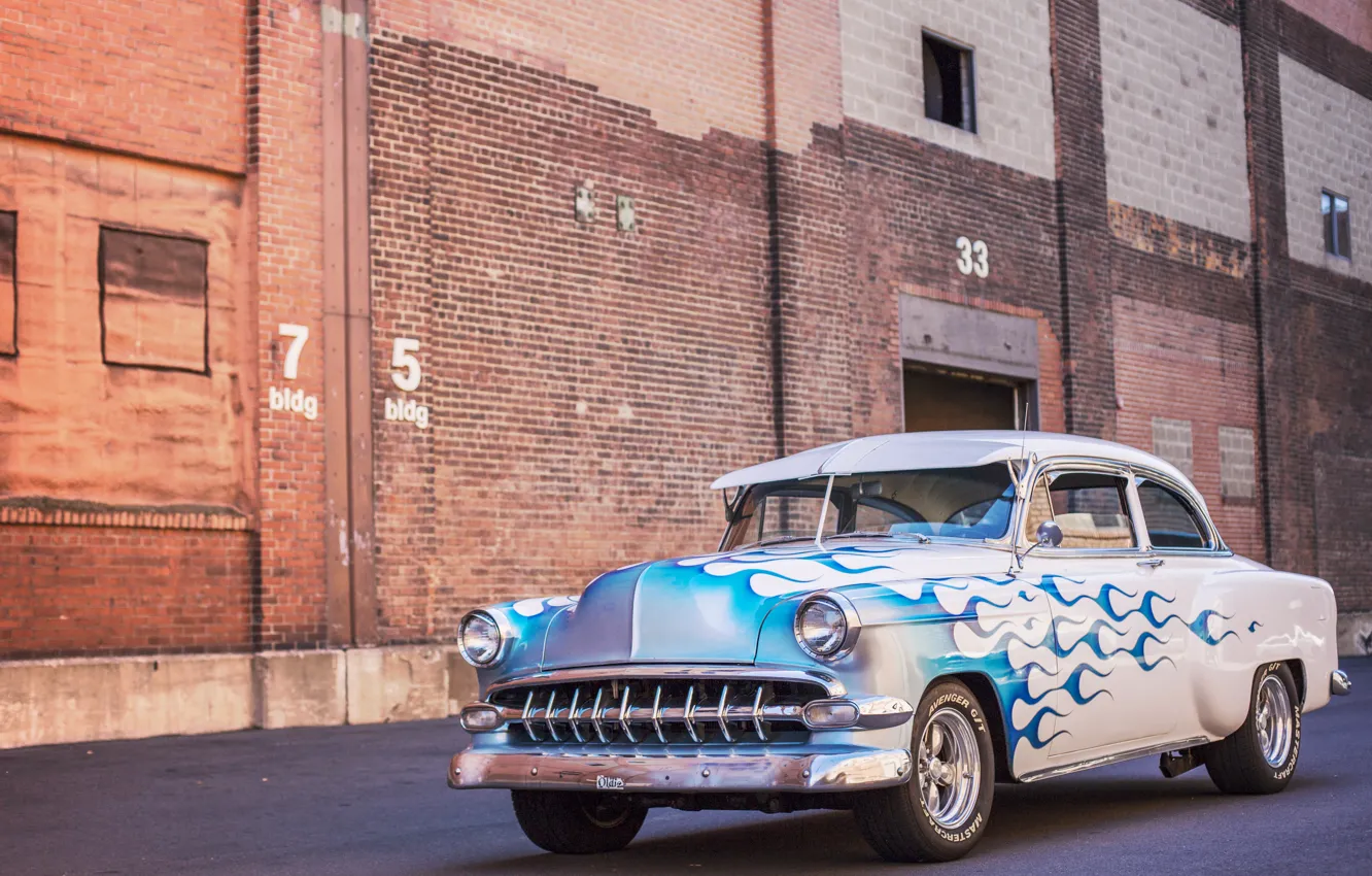 Photo wallpaper Chevrolet, 150, flame, 1954, blue