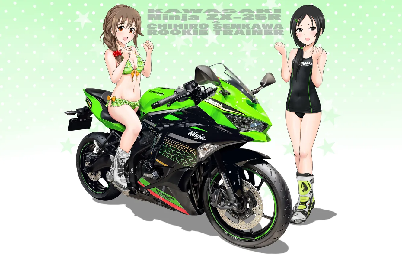 Photo wallpaper sexy, Kawasaki, cleavage, long hair, legs, girls, brown hair, boobs