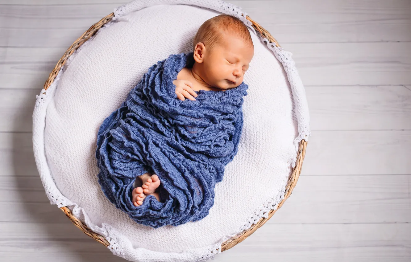 Photo wallpaper sleep, boy, scarf, baby, sleeping, basket, baby