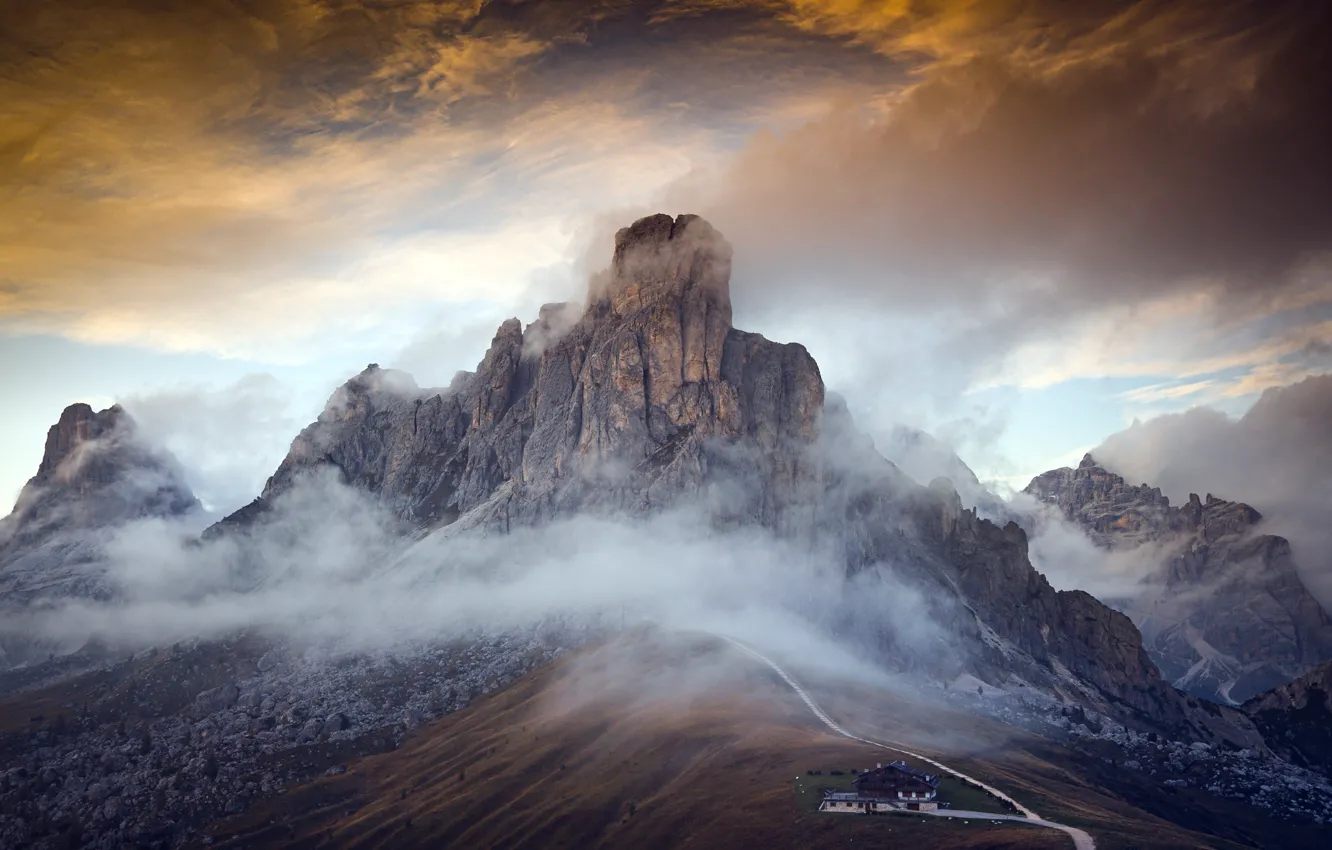 Photo wallpaper landscape, Italy, clouds, mountain, Natur, Dolomites Italy