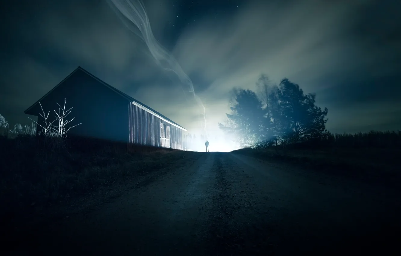 Photo wallpaper road, light, night, silhouette