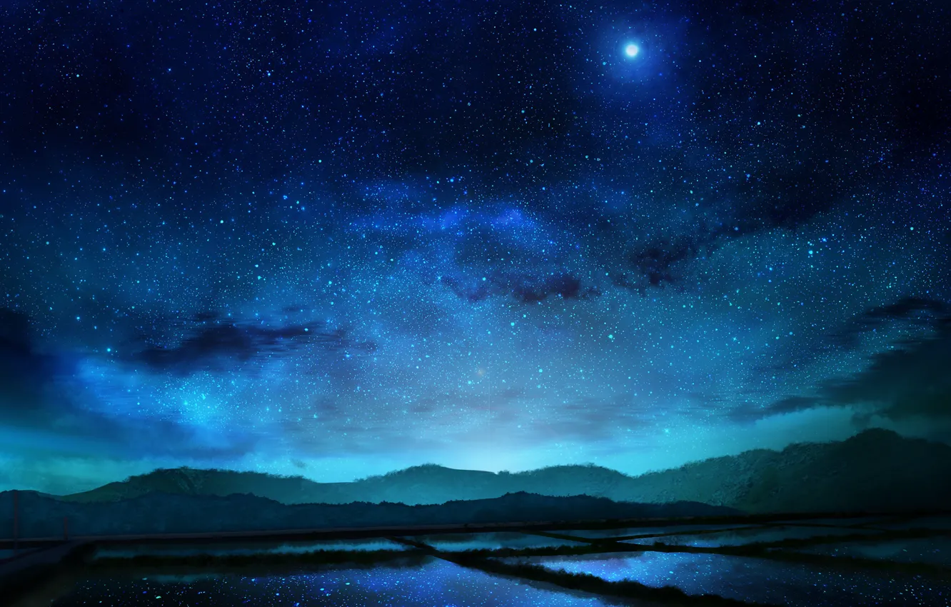 Photo wallpaper field, the sky, stars, night