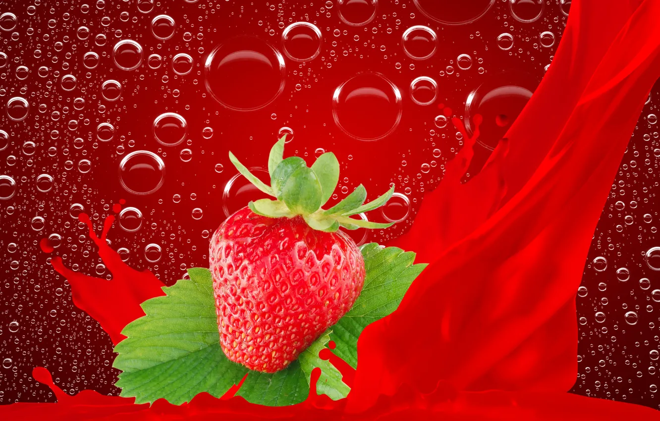 Photo wallpaper bubbles, strawberry, berry