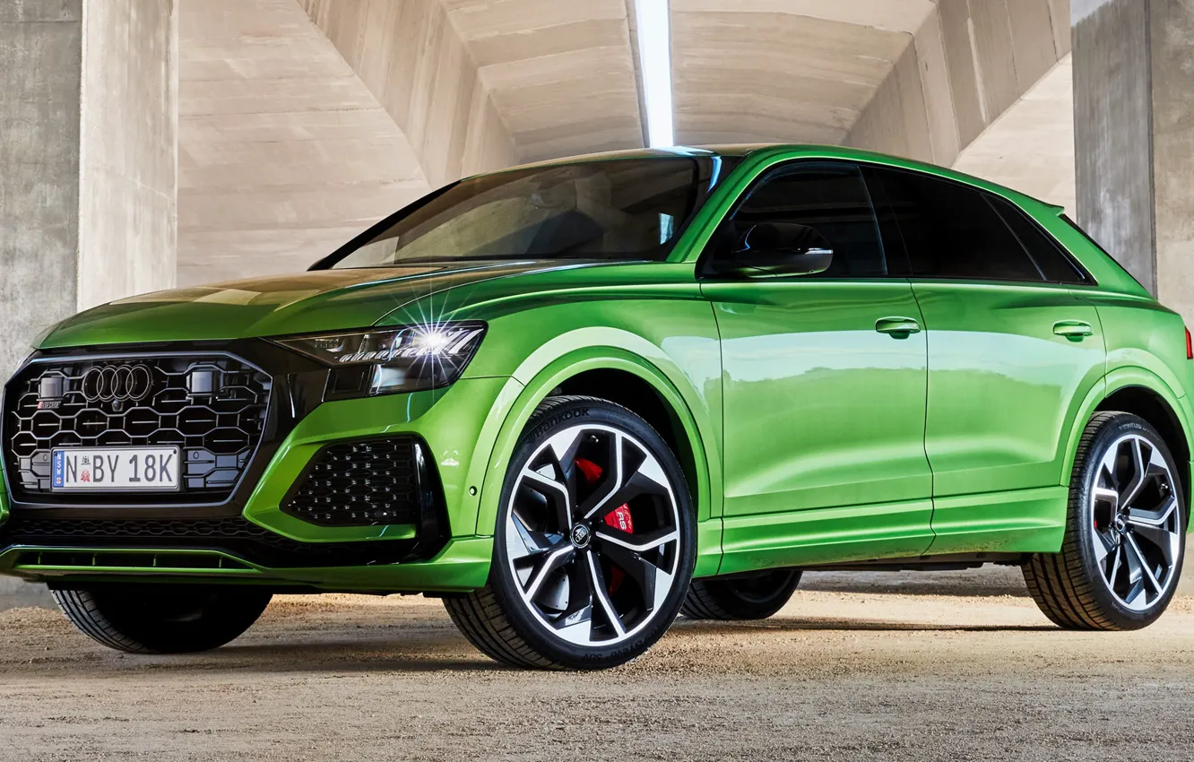 Wallpaper car, machine, Audi, green, rooms, wheel, crossover, RS Q8 for ...