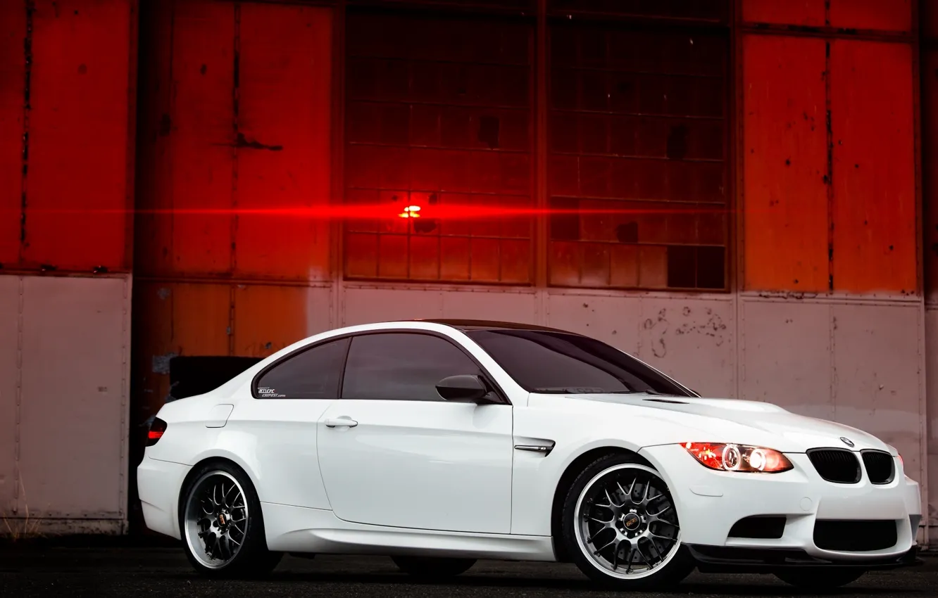 Photo wallpaper white, the building, Windows, bmw, white, wheels, drives, Blik