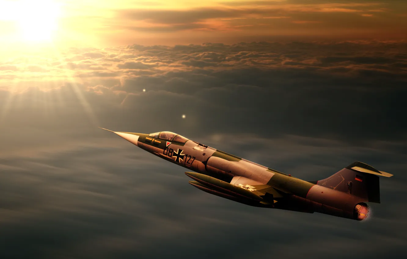 Photo wallpaper sunset, interceptor, f104, jet, starfighter
