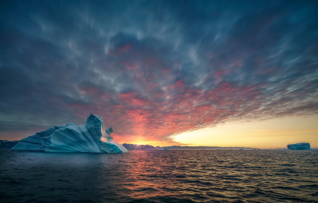 Photo wallpaper sea, the sun, the ocean, glacier, Greenland
